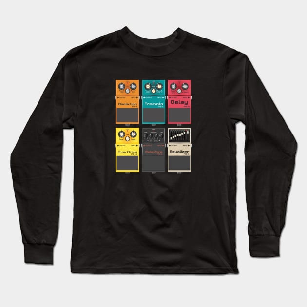 Guitar Effects Pedal (Pedal Board) Long Sleeve T-Shirt by Petrol_Blue